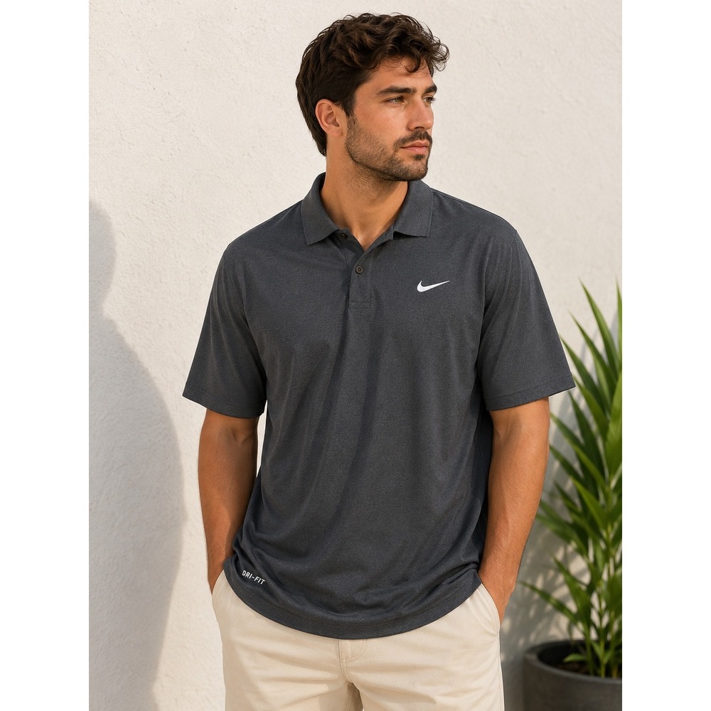 Nike Tiger Woods Collection Dri-FIT Golf Polo Shirt Mens Medium Gray Snap Button